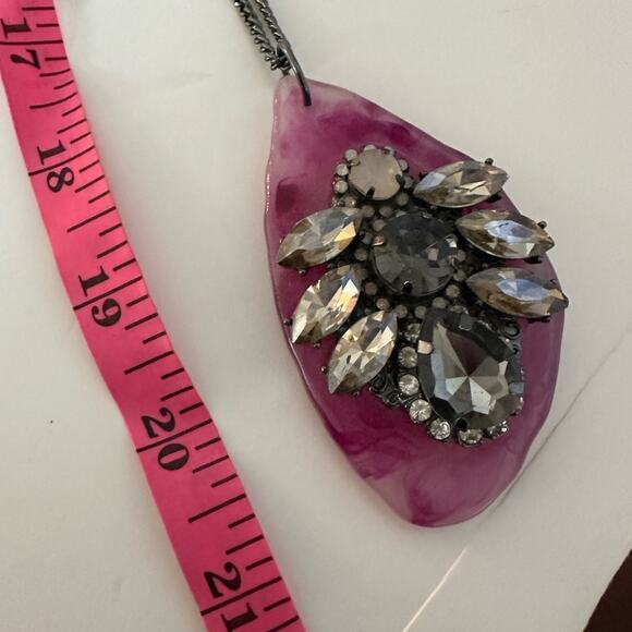 Express Necklace Stone Pendant Long Large Chunky Bling Stones Gunmetal - Picture 9 of 13